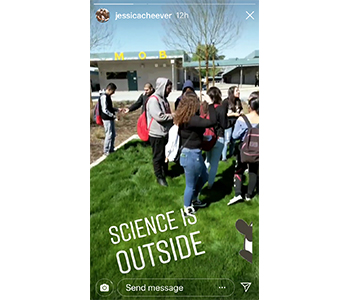 Instastory post of 10th graders doing science outside